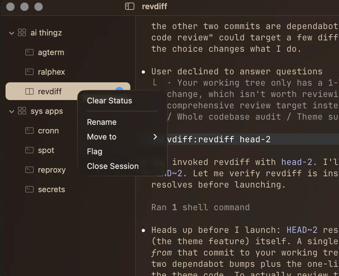 Session context menu